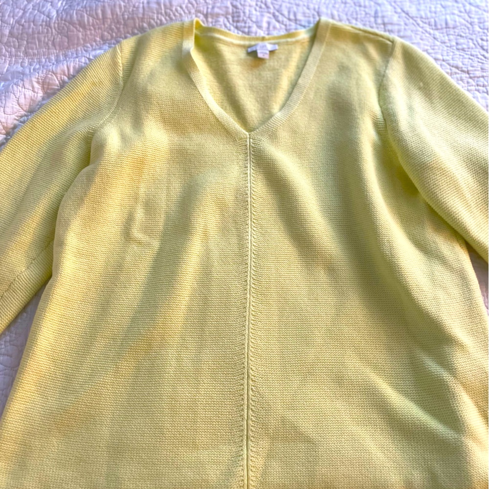 JJill bright yellow medium weight v-neck cotton sweater. Never worn